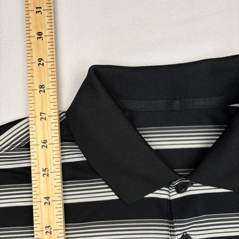 Nike Golf Polo Shirt Mens Medium Black White Striped Dri-Fit Tech Core Size M